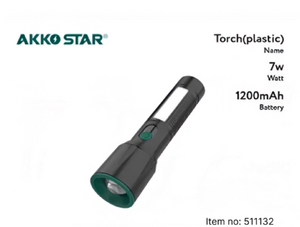 Фонарь ручной светодиодный AKKOSTAR 120*24*18мм телескоп с боковым светом 7W/370lm 1200mAh Type-c