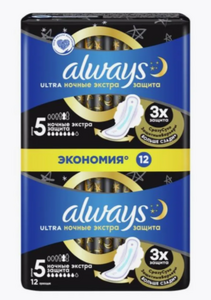 Прокладки ALWAYS Ultra Найт Экстра Защита DUO 12шт 6 капель