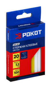 Стержни клеевые 20шт, 7,2x100мм, цветные, набор на блистере РОКОТ