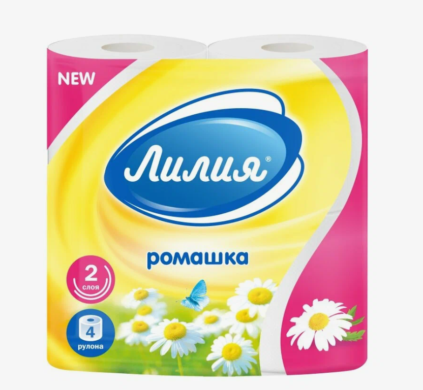 Туалетная бумага "ЛИЛИЯ" 2-х сл. 4шт БЕЛАЯ,РОМАШКА,ЯБЛОКО (12уп/пак)