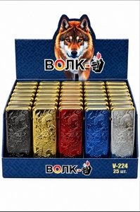 Зажигалка с пьезоподжигом запрвляемая ВОЛК дракон 25шт/уп